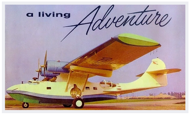 A poster of an airplane with the words " living adventure ".